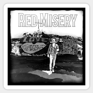 Red Misery Distressed Black & White + QR Sticker